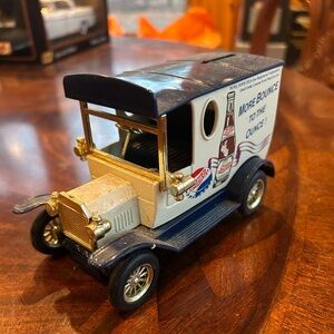 pepsi cola piggy bank Vintage Toy Delivery Truck with Gold and Blue Accents